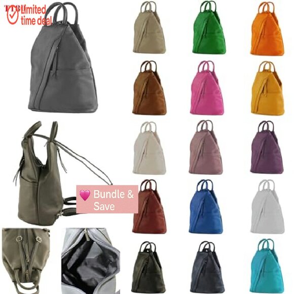 Italian Leather Women's Backpack Bag, Convertible Handbag, Multiple Compartments - Picture 5 of 5